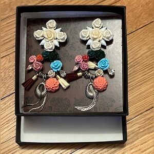 NEW NIB Peruvian Connection Derby Day Earrings Pink Drop Floral Multi-Color